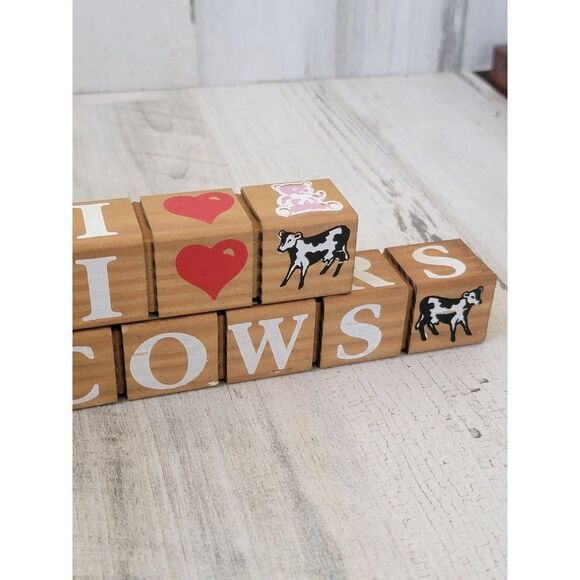 Wooden blocks I heart Bears cows pigs dolls decor - Picture 3 of 8